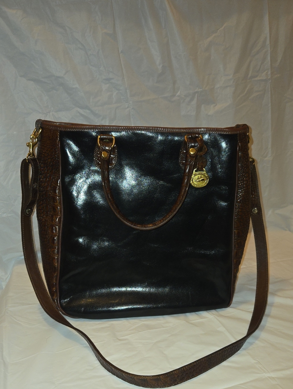 Brahmin Black Tuscan Tote/Crossbody Purse with removable insert